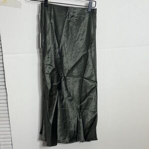 Aritzia Babaton color Dark Olive Dark Slip Satin Midi Skirt